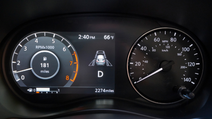 A close-up view of the 2023 Nissan Kicks' fuel gauge