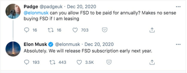 Elon FSD Subs tweet